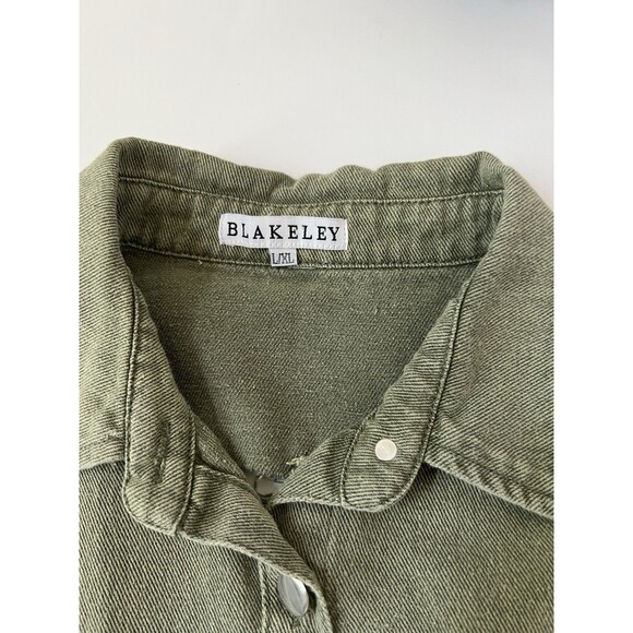 Blakeley Oversized Distressed Shacket Shirt jacket Olive Green L/XL - Picture 6 of 16